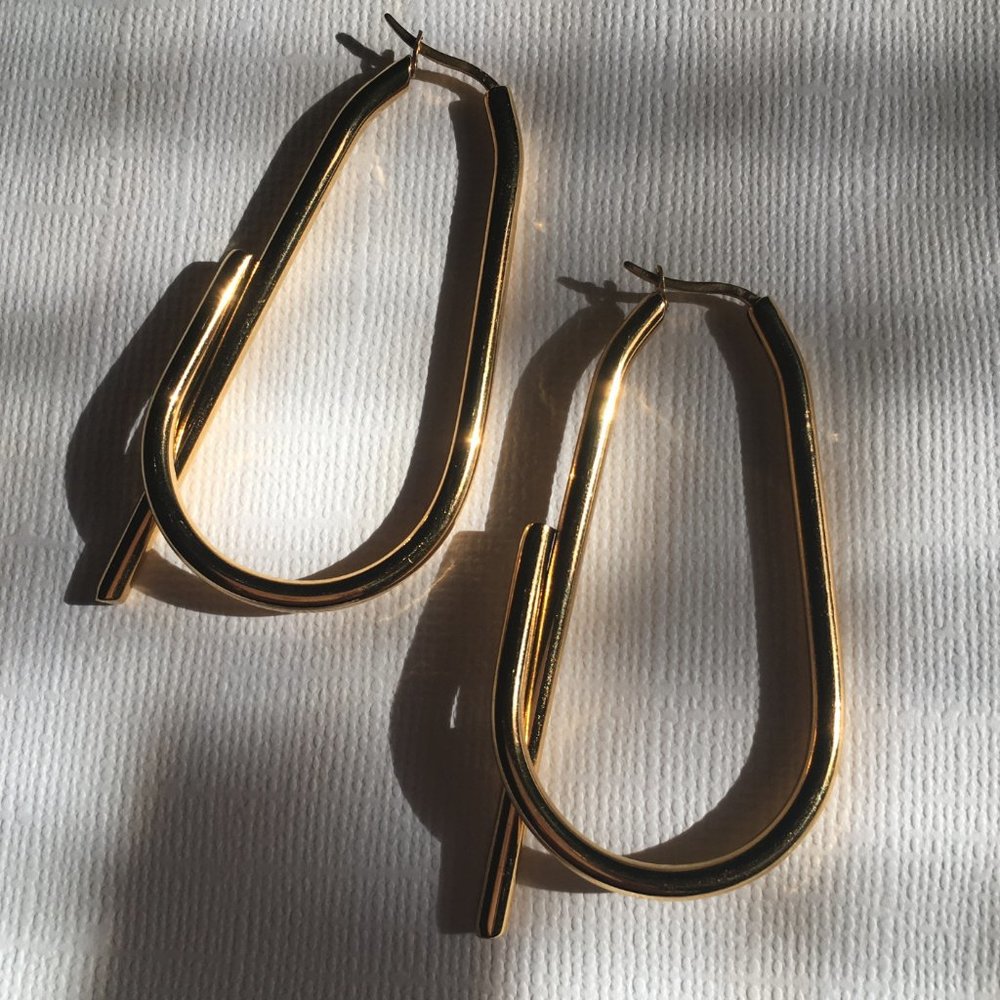 Statement 18K Gold Hoop Earrings - Picture 3 of 11
